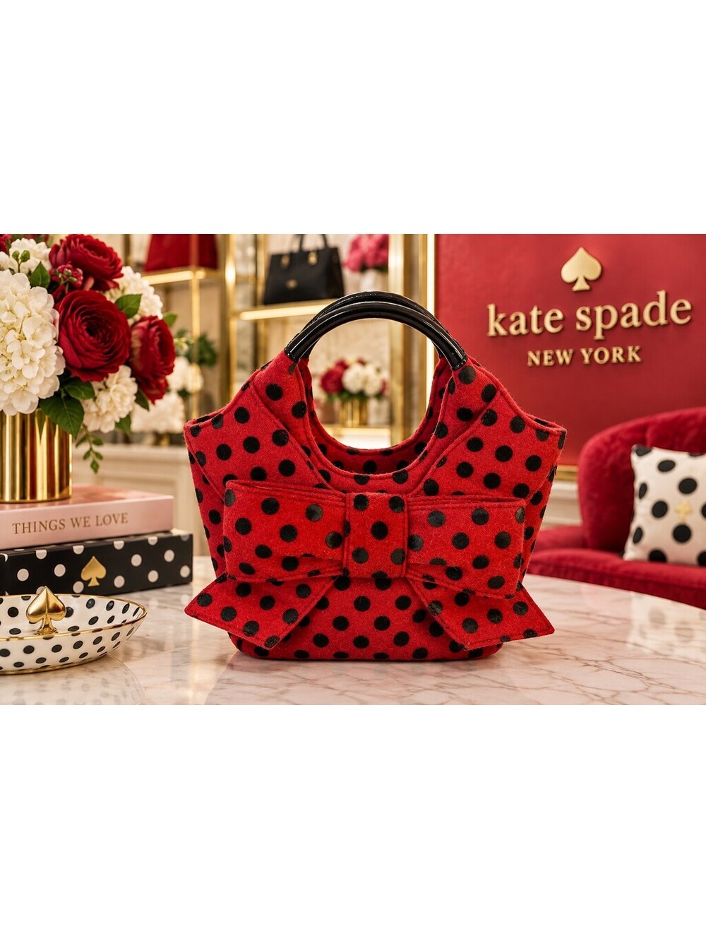Kate Spade | Red Felt Polka Dot Bow Tote